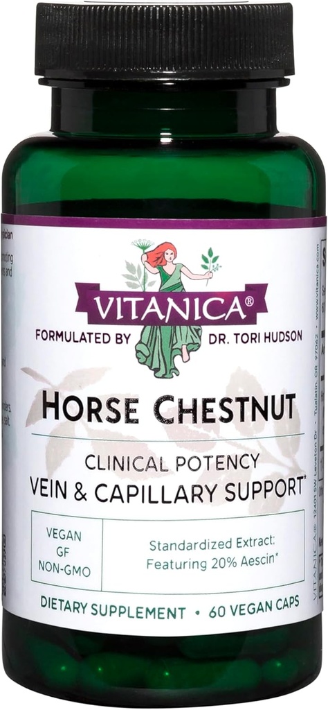 Vitanica, Horse Chestnut, Promoes Vein og Capillary Strength & Circulation, Vegan, 60 Kapsler