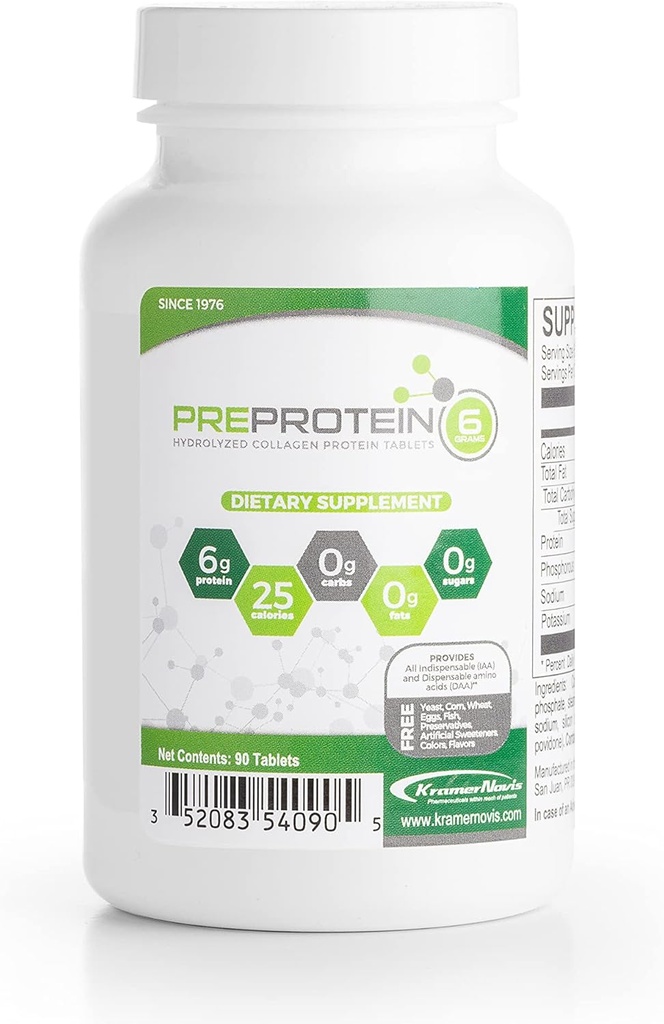 PreProtein ® Uflavored Hydrolyzed Collagen Protein Sugar- Free Fat- Free Carb- Free, Aminosyrer Protein Tablets, Bruges af Healthcare Systems, 90 Tablets
