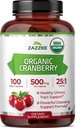 Zazzee USDA Organic Cranberry 25: 1 Extract, 500 mg per kapsel, 100 Veganske kapsler, Over 3 Måned Supply, Standardiseret, Koncentreret 25X Extract, 100% Vegetarisk, Certificeret Organisk, Non- GMO All- Natural