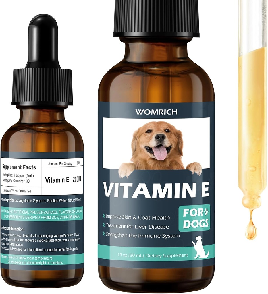 Vitamin E til hunde - Hund Vitaminer E - Vitamin E Dropper til hunde, Forbedre hud & Coat sundhed, Behandling for leversygdom, Styrke immunsystemet - Naturlig formel for alle aldre, og racer - 30 ML
