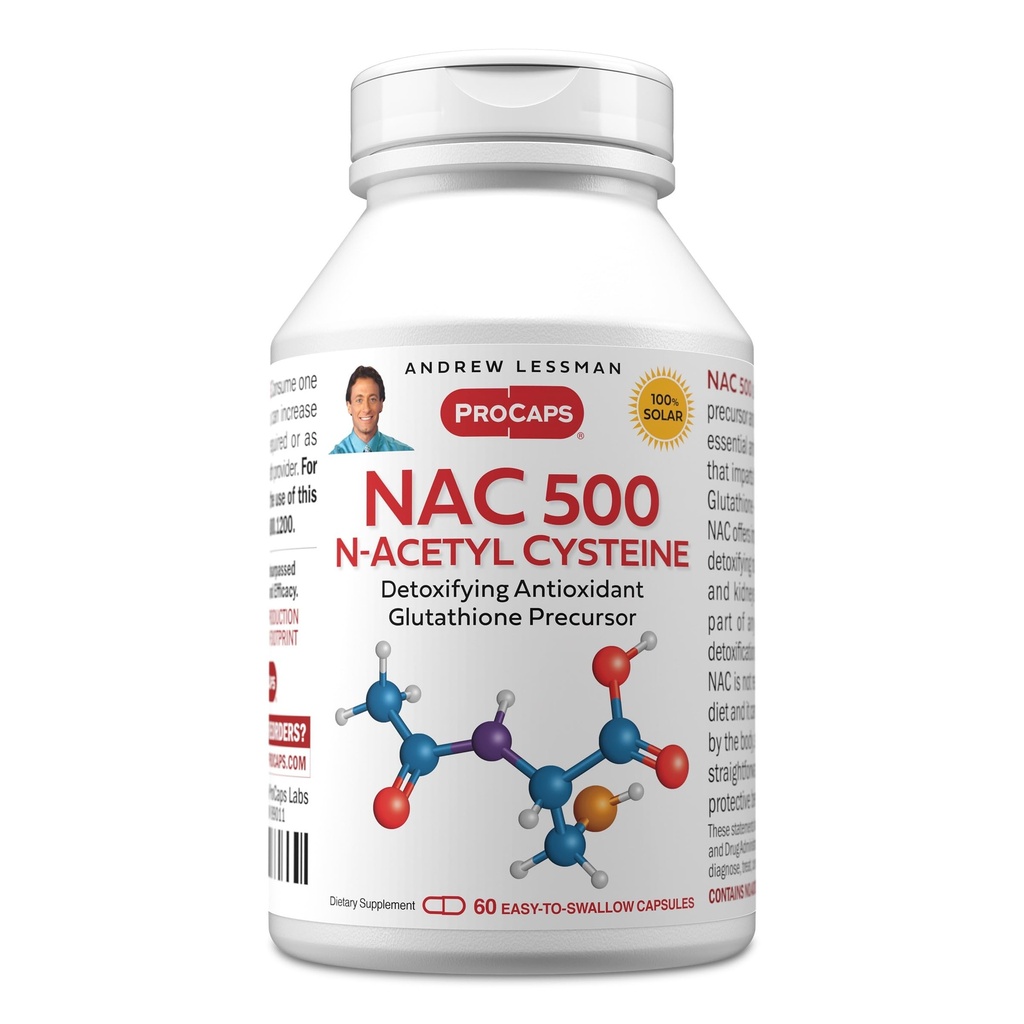 ANDREW LESSMAN NAC- 500 N- Acetyl Cysteine 60 kapsler - hjælper Combat Daily Onslaught of Beskadigende Gratis Radicals, Beskytter hjerne, hjerte, lunger, lever, Nyrer. Afgiftende antioxidant. Ingen tilsætningsstoffer
