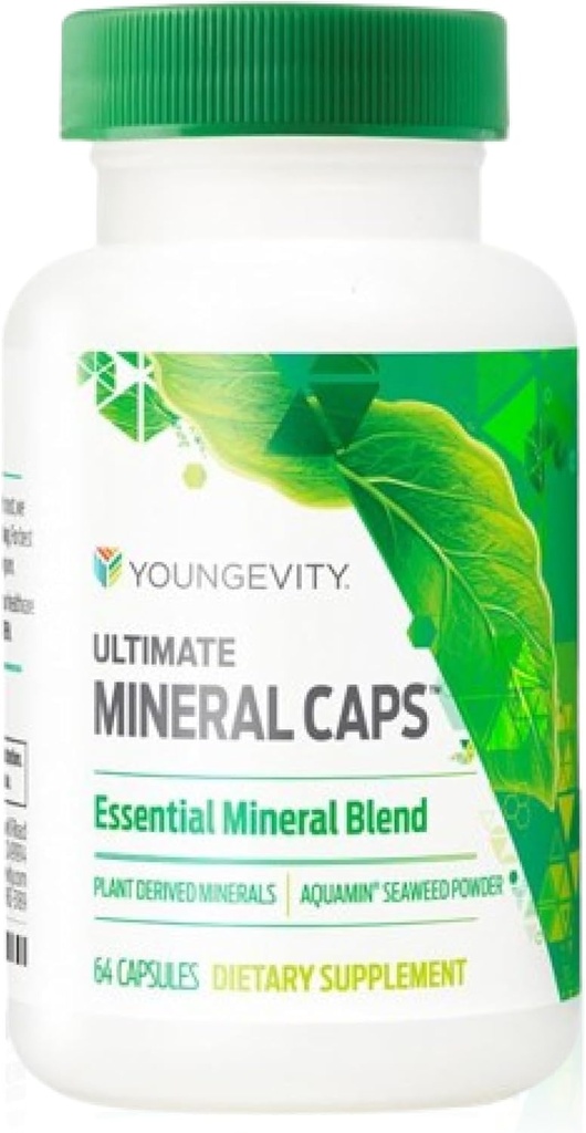 Youngevity Ultimate Mineral Caps ™ - 70 + Essential Full Spectrum Trace Minerals - Nutrient- Dense, Afledt fra Humic & Aquamin Seaweed (64 Capsule) (Pack of 4)