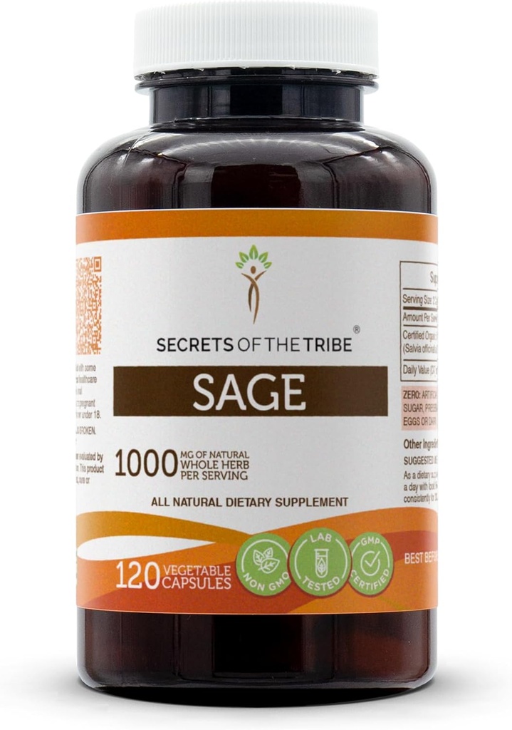 Hemmeligheder i Tribe Sage 120 Kapsler, 1000 mg, Sage (Salvia officinalis) Tørret Leaf (120 Kapsler)