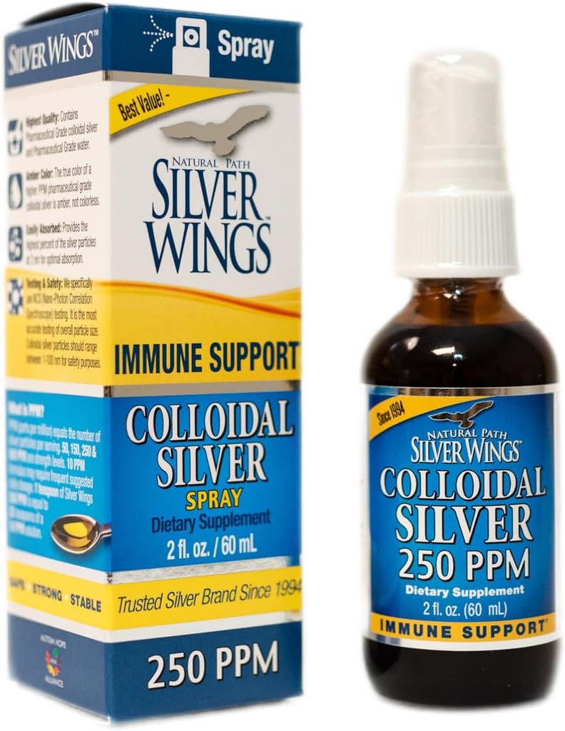 Natural Path Silver Wings Kolloid Sølv Væske - Forbedret immunforsvar supplement - 250 ppm (1250mcg) - 2oz Spray