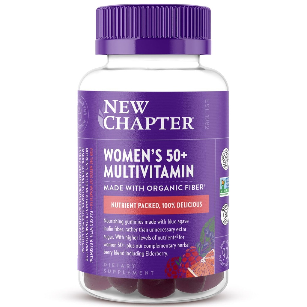 New Chapter Women’s 50+ Multivitamin Gummies – 52% Less Sugar, Women’s Healthy Aging Gummy Vitamins with Vitamin C, B Vitamins & Zinc, Non-GMO, Gluten Free, Berry Citrus Flavored, 90 ct
