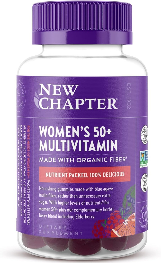 Nyt kapitel Kvinder 50 + Multivitamin Gummies - 52% mindre sukker, Kvinder sund aldring Gummy vitaminer med C-vitamin, B Vitamin & Zink, non-GMO, Gluten Free, Berry Citrus Flavored, 90 ct