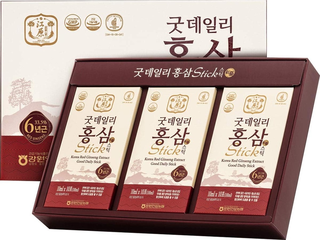 [Gangwoninsam] Koreansk Rød Ginseng Uddrag God Daglig Stick 30 Greve - Indeholder 6 År Koreansk Rød Ginseng Uddrag, Koreansk Mad, Individuelt Pakket, 0,35 fl. oz (10ml), 3 X 10- Greve Box