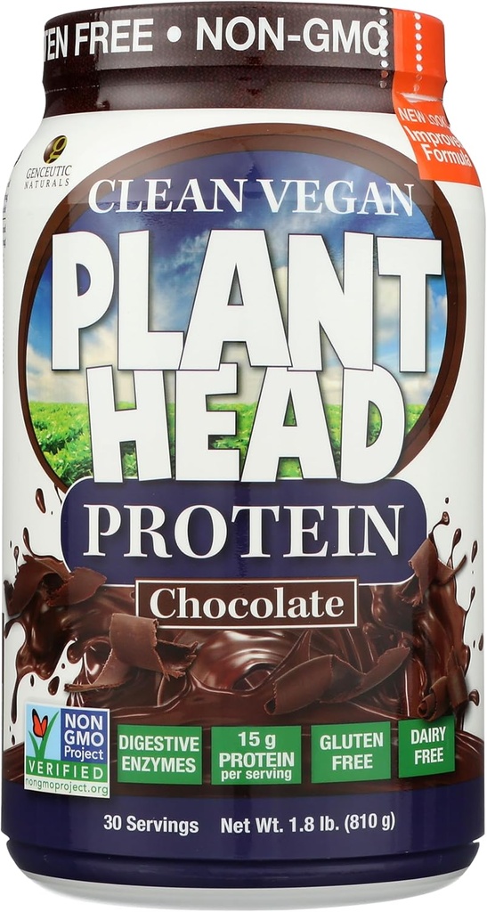 Genceutic Naturals Plant Head Protein Kosttilskud, Chokolade, 1.8 Pounds