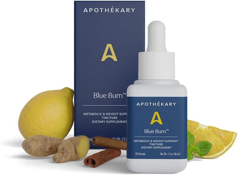 Apothékary Blue Burn Herbal Supplement Herbal Liquid Drops, Kosttilskud Supplement 1.22 Fl Oz, 30 Servere