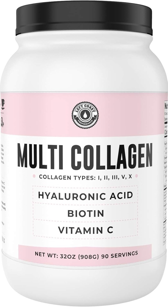 Multi collagen pulver med biotin, Hyaluronsyre, C-vitamin (2lb Værdi Størrelse) Hår, hud, negle til kvinder, mænd