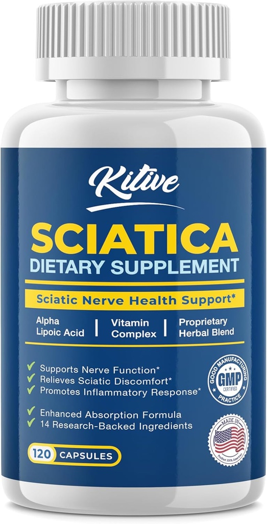 Sciatic Nerve Relief: Advanced Support Supplement for Sciatica - Potent Alpha Lipoic Acid & Gurmerisk & Herbal Relief Ingredienser - Made in USA, 120 Kapsler (120 Greve (pakke af 1), Banan)