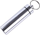 Silver Small Portable Pill Box Keychain, Aluminium Alloy Mini Pill Organizer Case Container for Purse, Waterproof Metal Pill Holder Medicine Bottle for Outdoor Camping Travel