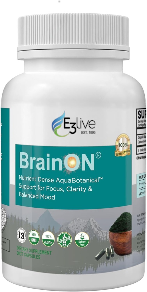 E3LIVE Brainon - Wild- Hartered AFA Extract for Mood Balance & Focus 90 Greve