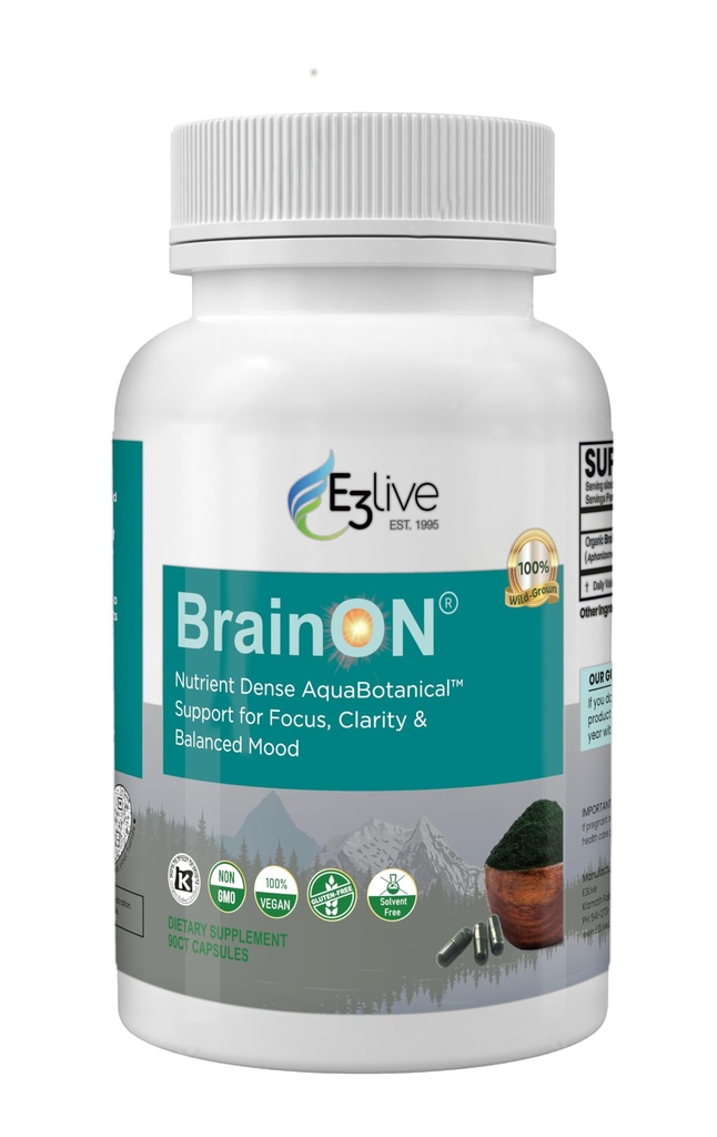 E3LIVE Brainon - Wild- Hartered AFA Extract for Mood Balance & Focus 90 Greve