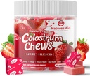 Colostrum Chews Supplement med probiotika til Gut Sundhed, Bloating, immunforsvar, hud, hårvækst og skønhed - Jordbær Flavor (60 Servere)
