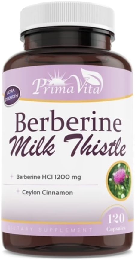 Berberine HCL 1200mg med Milk Thistle og Ceylon kanel, Ampk Metabolic Activator, Sund immunsystem og Gastrointestinal Wellness, 40 Servere, 120 Veggie kapsler