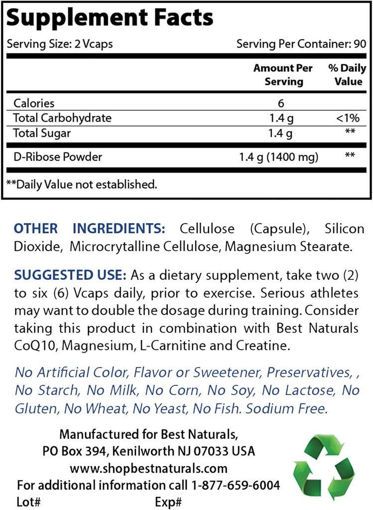 Best Naturals D-Ribose Powder 1 Pound & Acetyl L-Carnitine 1000mg