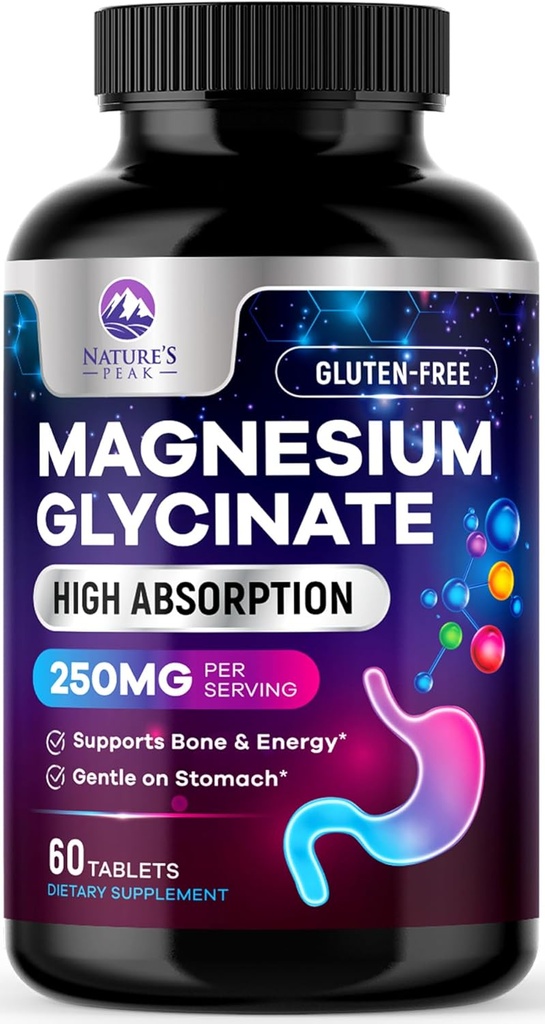 Magnesium Glycinat Chelated for Max Absorption - Understøtter ben, muskel, nerver & hjerte sundhed, naturens søvn og stress support, Bedste Magnesium supplement piller til hele kroppen støtte - 60 tabletter