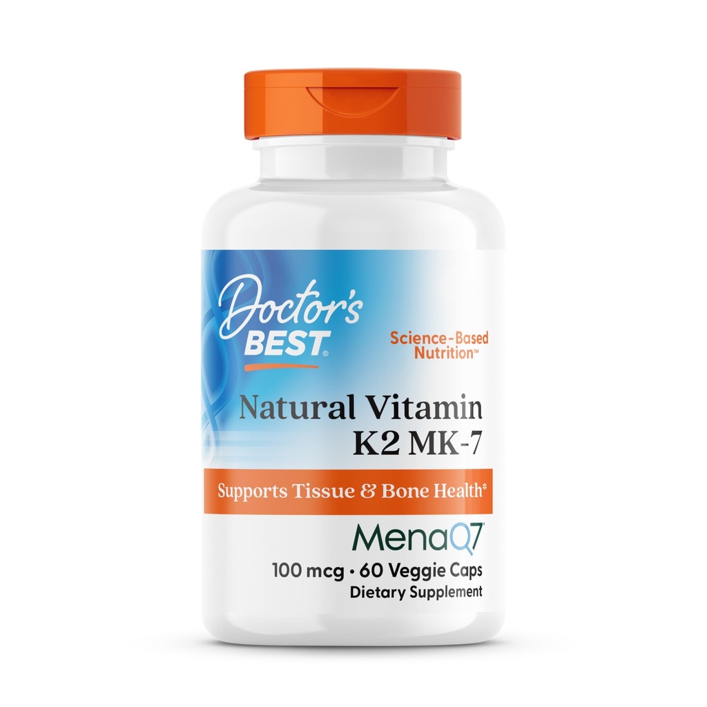 Doctor 's Best Natural Vitamin K2 MK7 Supplement til mænd og kvinder - Knoglestøtte, 100 mcg Vitamin K-2 MK- 7 kapsler med MenaQ7, Calcium Support, Non GMO, Vegan - 60 Veg Caps