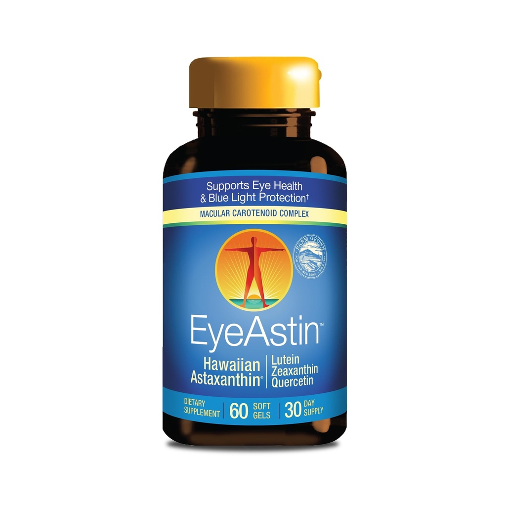 EyeAstin, BioAstin Hawaii Astaxanthin med Lutein & Zeaxanthin, Understøtter Eye sundhed naturligt, 60 Greve