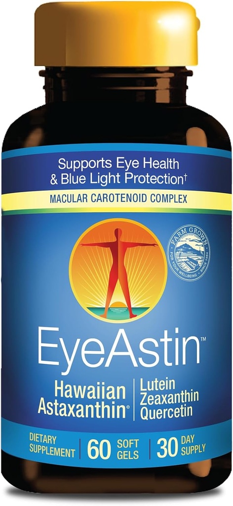 EyeAstin, BioAstin Hawaii Astaxanthin med Lutein & Zeaxanthin, Understøtter Eye sundhed naturligt, 60 Greve