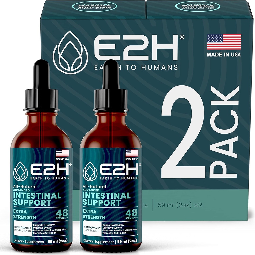 E2H Advanced Intestinal Support - fremmer Gut Sundhed og fordøjelsessystem - Wormwood og Black Walnut Extract - Non- GMO, Vegan - (2 flasker)