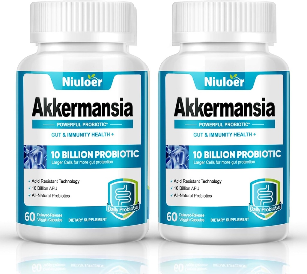Akkermansia Probiotic, GLP-1 Probiotics for Women & Men - 10 Billion AFUs + Organic Prebiotics, Digestive, Gut, Immune & Overall Health, Enhances Gut Digestive Lining Function (60 Capsules, 2-Pack)