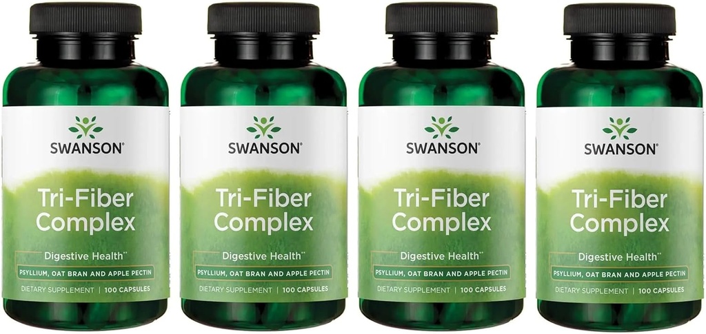 Swanson Tri- Fiber Complex - fordøjelsestilskud lavet med Psyllium, Oat Bran, & Apple Pectin - (100 kapsler) (4 Pack)