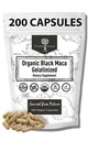 Organic Gelatinized Black Maca - 3X stærkere 200 kapsler til mænd og kvinder, Natural Energy Supplement for Focus, Performance, Stamina & Endurance, Mood Enhancement og Stabilitet, Mental Klarhed 1000mg