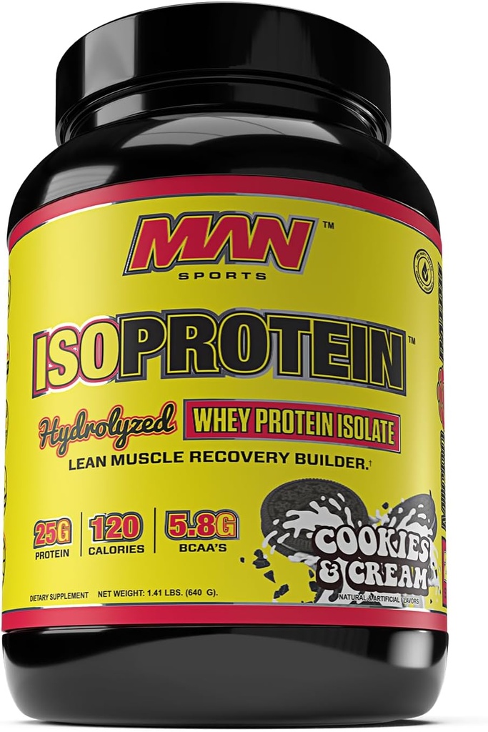 MAN Sports New Flavor ISO- Protein Hydrolysed 100% Pure Whey Protein Isolate Powder, Cookies og Cream, 1,42 Pounds (20 dages forsyning)
