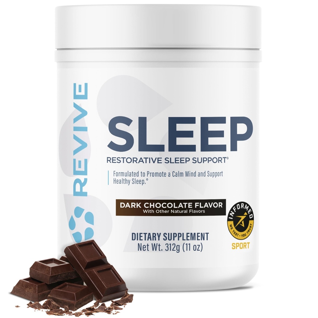 Revive MD søvn supplement til voksne, mørk chokolade - søvn kosttilskud med Magnesium (Glycinate), Inositol, Glycin & L- Theanine - fremmer afspænding og søvn sundhed (30 Servere)