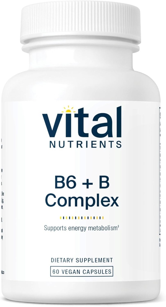 Vital Nutrients Vitamin B6 + B Complex B6 124; Vegan Methylerede B Vitaminer for energi, Metabolisme, Heart Health * B124; Højpotens B6 for menstruation * B6; Gluten, Dairy, Soy Free