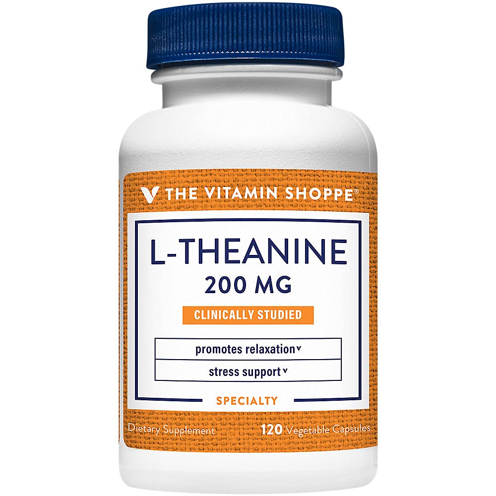 L- Theanine, Klinisk Studier - fremmer afslapning & stress support - 200 MG, 120 Vegetabilske kapsler, 120 Servering af Vitamin Shoppe