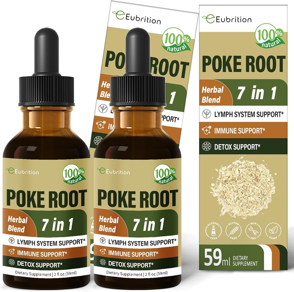 Lymph System Support med Poke Root Drops, Lymporous Drainage Supplement til Lymphedema, 7 i 1 Formel med Goldenseal Extract til immunstøtte, Mælkebøtte til Detox & Rense. 4oz