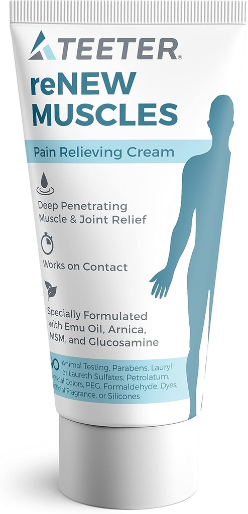 TEETER Renew - Muscle & Joint Pain Cream med Emu Oil, MSM, Arnica, Boswellia Serrata Glucosamin (2,5 oz)