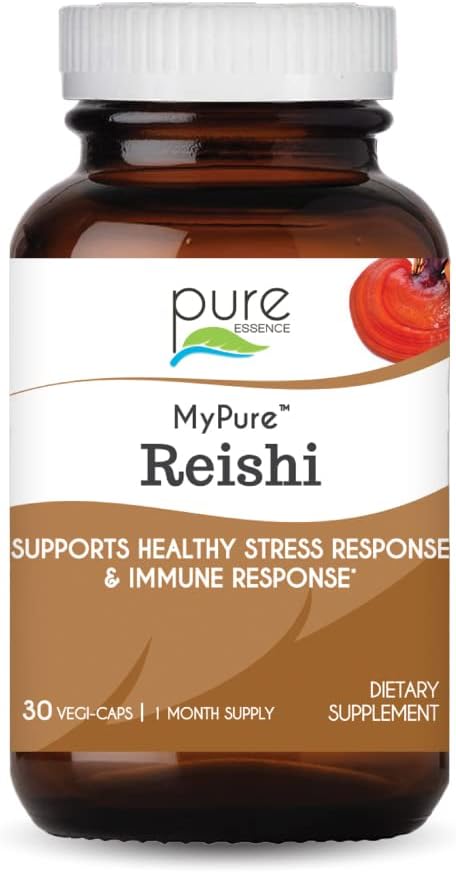 PURE VÆSENTLIGE ETIKER MyPure Reishi Organic Mushrooms Supplement - 100% Real Mushroom Extract for Immunsupport, Stress Relief, Build Energy (30 kapsler)
