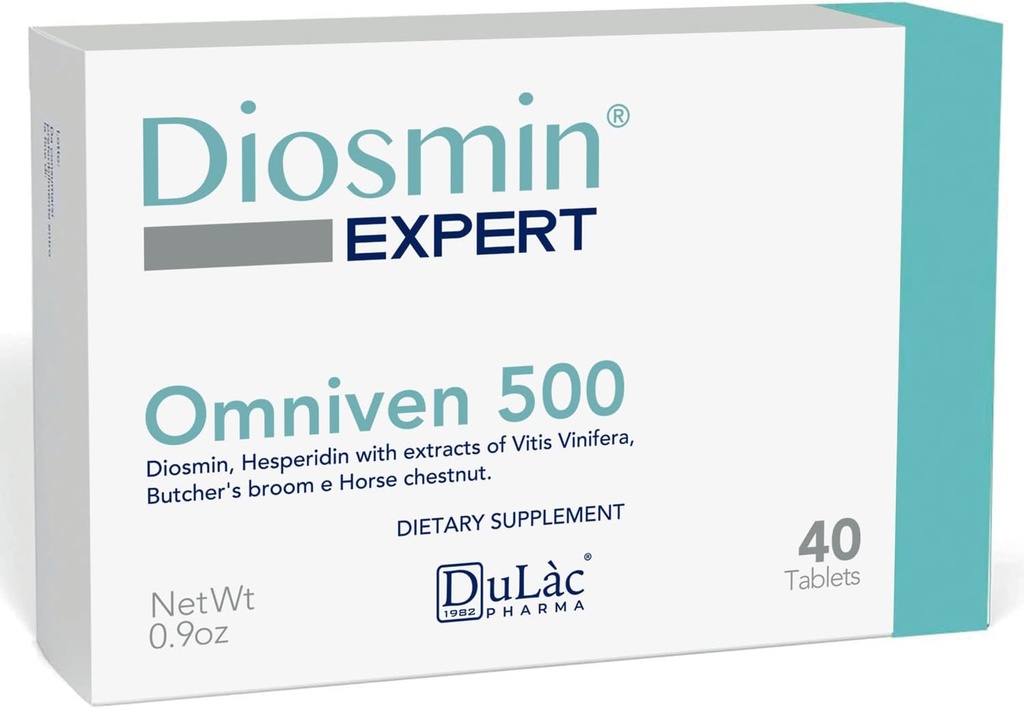 Dulàc - Omniven 500-40 tabletter Diosmin, Horse Chestnut Extract, Slagtere Broom, Hesperidin. Kosttilskud, Lavet i Italien