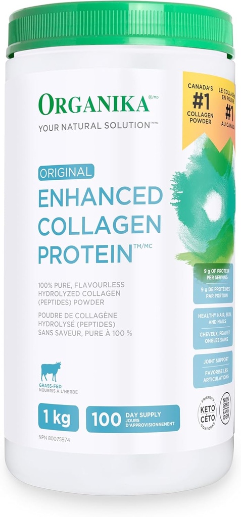 Organika Original Enhanced Collagen, 100% Ren, smagsløs hydrolyseret Collagen (peptider) Pulver, 1kg