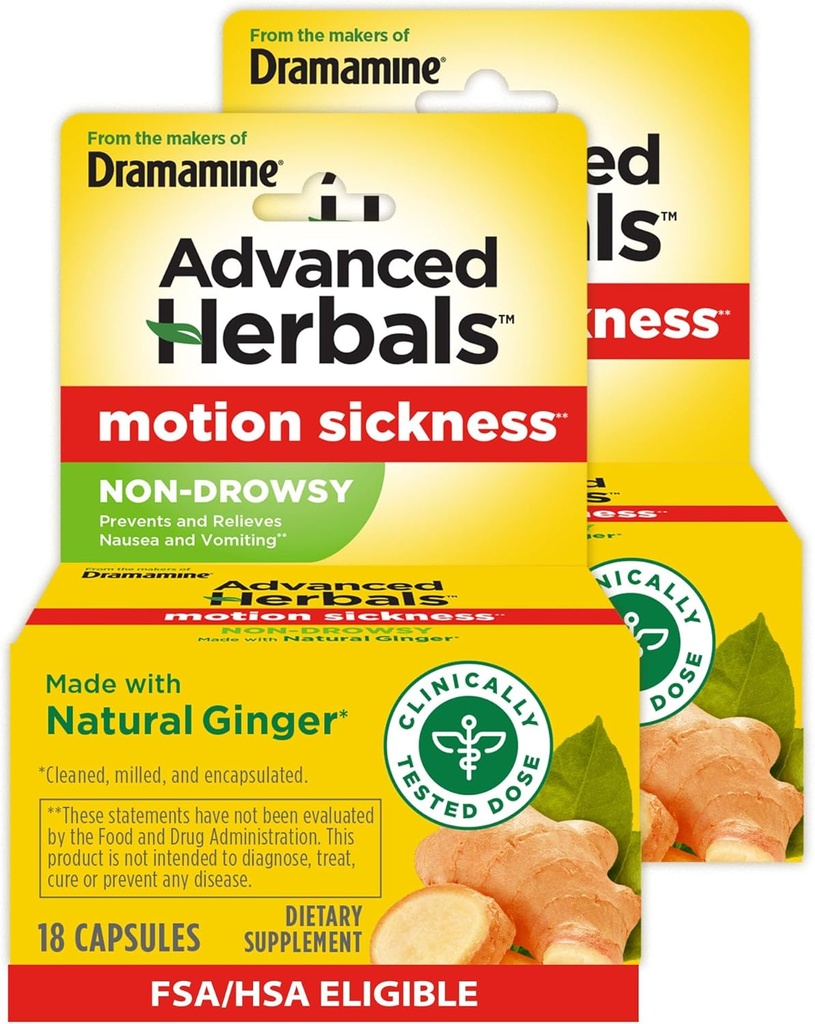 Fra Makers of Dramamin, Advanced Herbals, Non- Drowsy, Motion Syge Relief, Lavet med Natural Ingefær, 18 Greve, 2 Pack