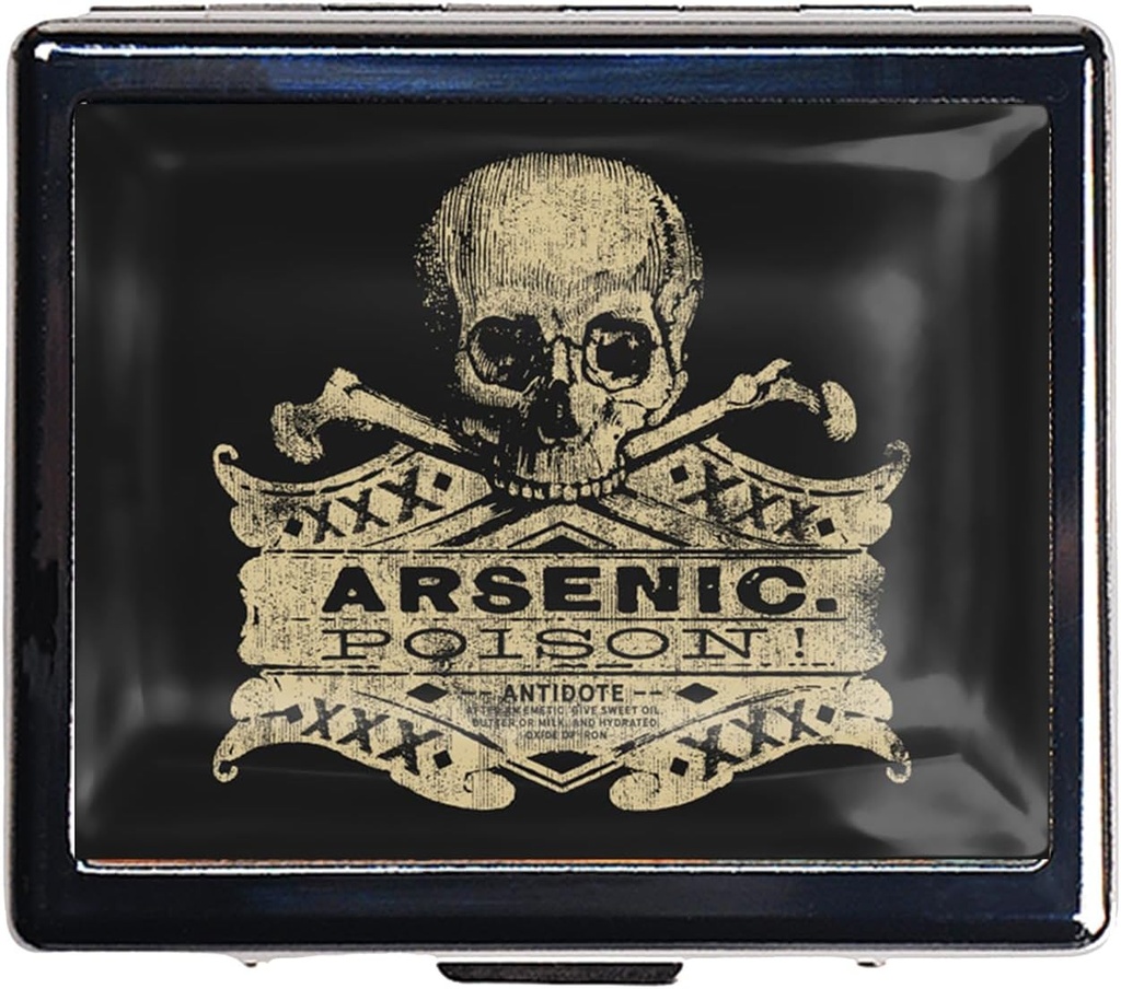 7 dage forkromet skinnende sølv pill Organizer med spejl inde har 8 separate kompartmenter rektangel 7 dage pill boks pill sag (Vintage Arsenic Skull Poison)