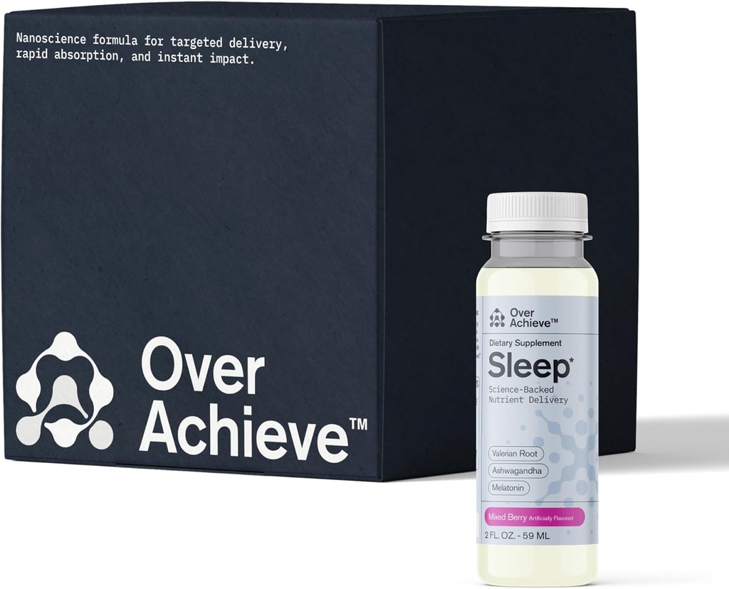 Sleep Drink med avanceret nanovidenskab teknologi - Indeholder Melatonin, Ashwagandha og Valerian Root - 12 Pack flydende sovende hjælp til at falde hurtigere, Mix Berries 2oz