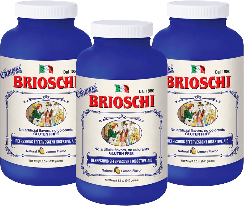 Brioschi Italian Lemon Flavored Effervescent Heartburn, Upset Mave, Syre fordøjelsesbesvær, 8,5 oz flaske (pakning med 3)