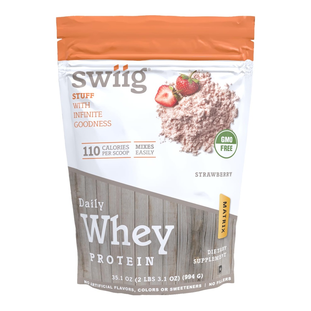 swiig Premium Daily Whey Protein Matrix Strawberry 2,2 lb - 20g Protein Gluten- Free Non- GMO Ingen fyldstoffer Ingen kunstige flavorer Forbedret med Aminosyrer til muskel Inddrivelse Alle naturlige formel