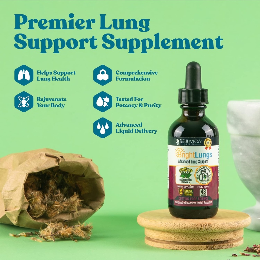 Bright Lungs - Lung Detox Support til at hjælpe med at bevare samlet Lung & Respiratory Health - Grindelia, Lobelia, Licorice, Wild Cherry & mere!