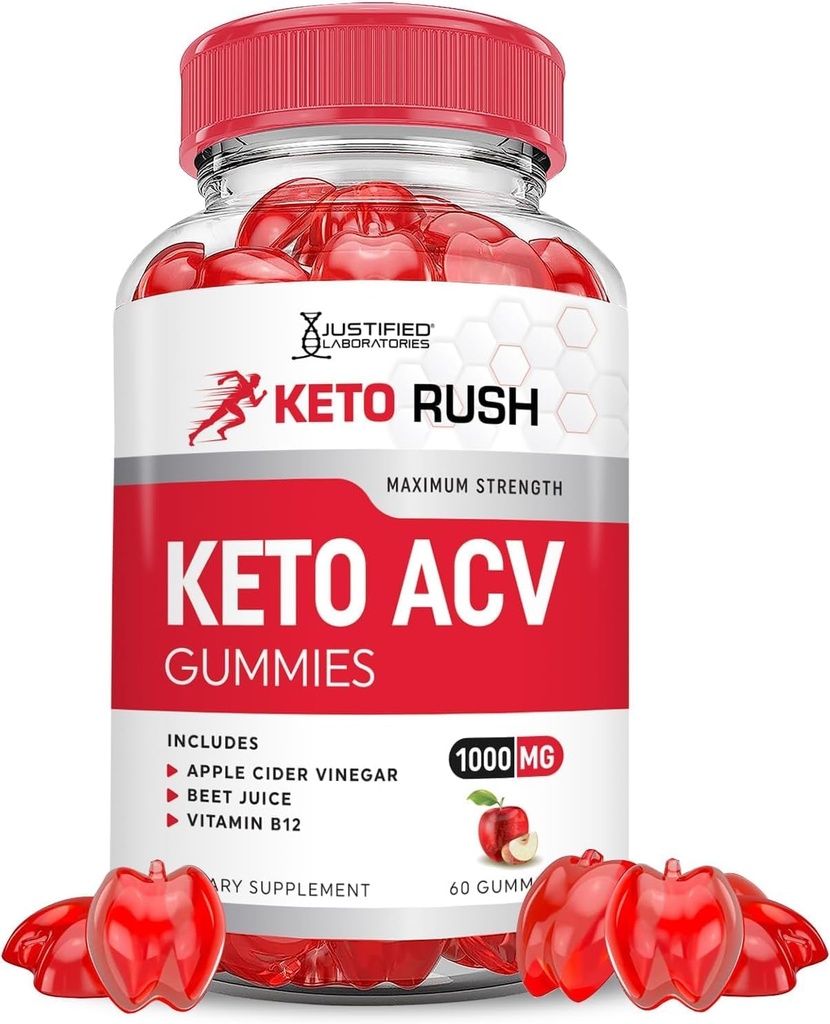 Keto Rush Keto ACV Gummies Advanced Formel 1000MG Keto Rush Keto Gummies Apple Cider Vinagar Boost Formuleret med Pomegranat Beet Juice Powder B12 Vegan Non GMO 60 Gummys
