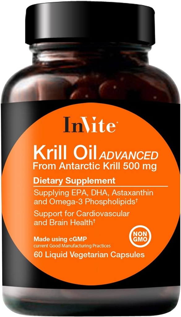 Inviter Health Krill Oil Advanced - Understøtter kardiovaskulær og hjerne sundhed - Forsyninger EPA, DHA, Astaxanthin og Omega-3 fosfolipider - 60 kapsler (2 - Pack)