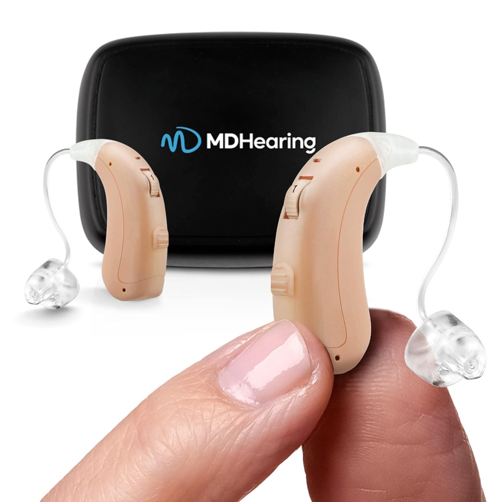 MDHearing VOLT OTC hørelse hjælpemidler til seniorer, Læger-Designet Genopladelig, 2 Directional mikrofoner, 4 Audio Indstillinger, Fits med briller, Deluxe Charger inkluderet...