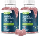 Viteey Calcium Magnesium Zink Gummier med vitamin D3 - Understøtter Bone Sundhed, Nerve & immunfunktion - Calcium Magnesium Zink D3 for voksne & Teens - GMO fri - Chewable Raspberry Flavored Gummy