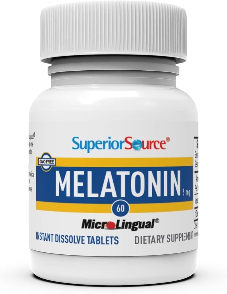 Superior Source Melatonin 5 mg - Sund søvn Support for voksne - Melatonin Formel med kamille hjælpemidler Afslapning & Resibel søvn - 60 Sublingual Opløsning Tablets