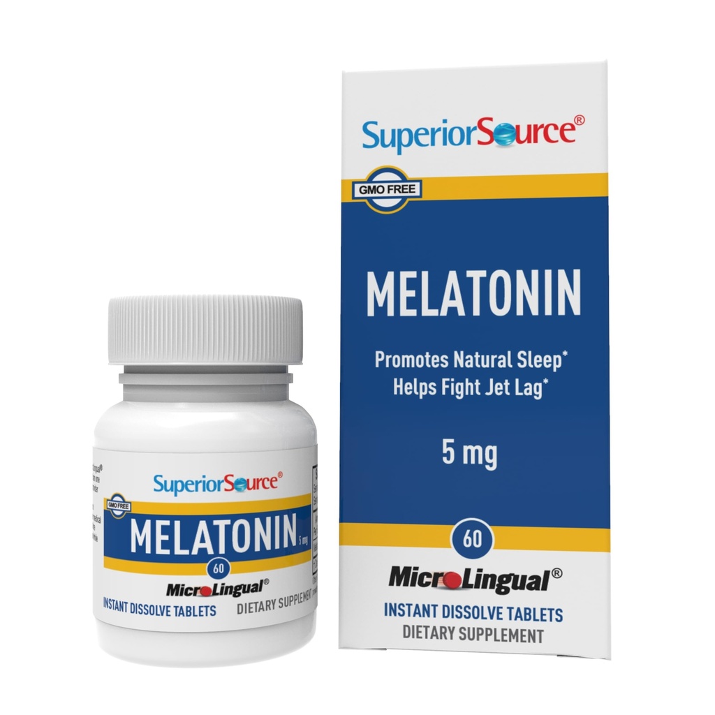 Superior Source Melatonin 5 mg - Sund søvn Support for voksne - Melatonin Formel med kamille hjælpemidler Afslapning & Resibel søvn - 60 Sublingual Opløsning Tablets